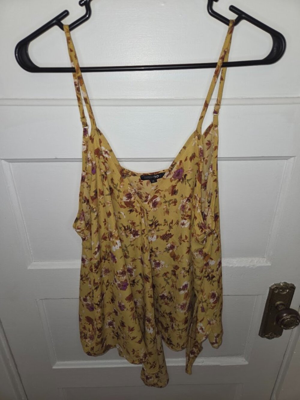 Papermoon Mustard Yellow and Floral Print V-Neck Tank Top - Women's Size XL